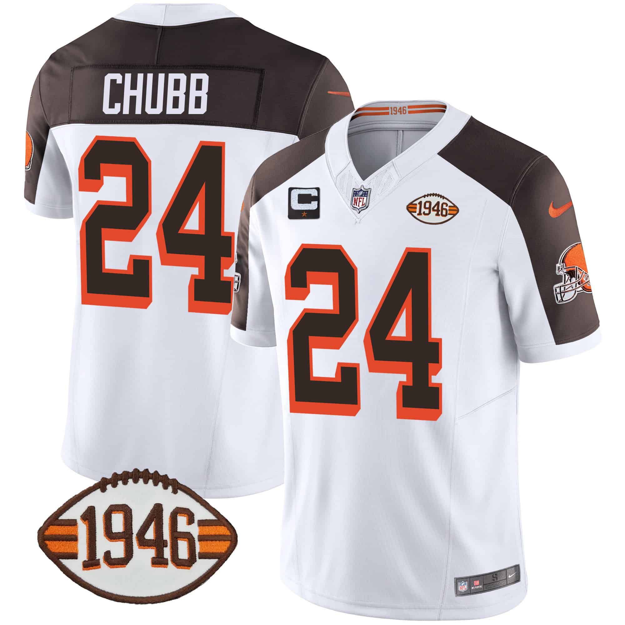 Men Cleveland Browns #24 Chubb White 1946 75th Anniversary Patch 2024 Nike NFL Jersey style 1->indianapolis colts->NFL Jersey